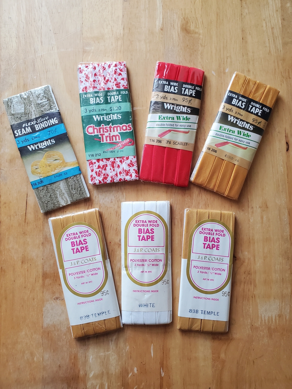 Wrights & J&P Coats Extra Wide Bias Tape Bundle - Red, White, Gold, Tan